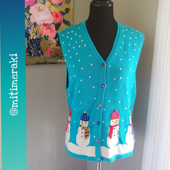 VINTAGE Marisa Christina Y2K Snowman Christmas Sweater Vest Size XL - Picture 1 of 13